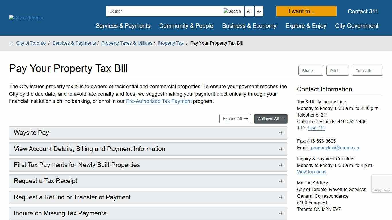 Pay Your Property Tax Bill – City of Toronto